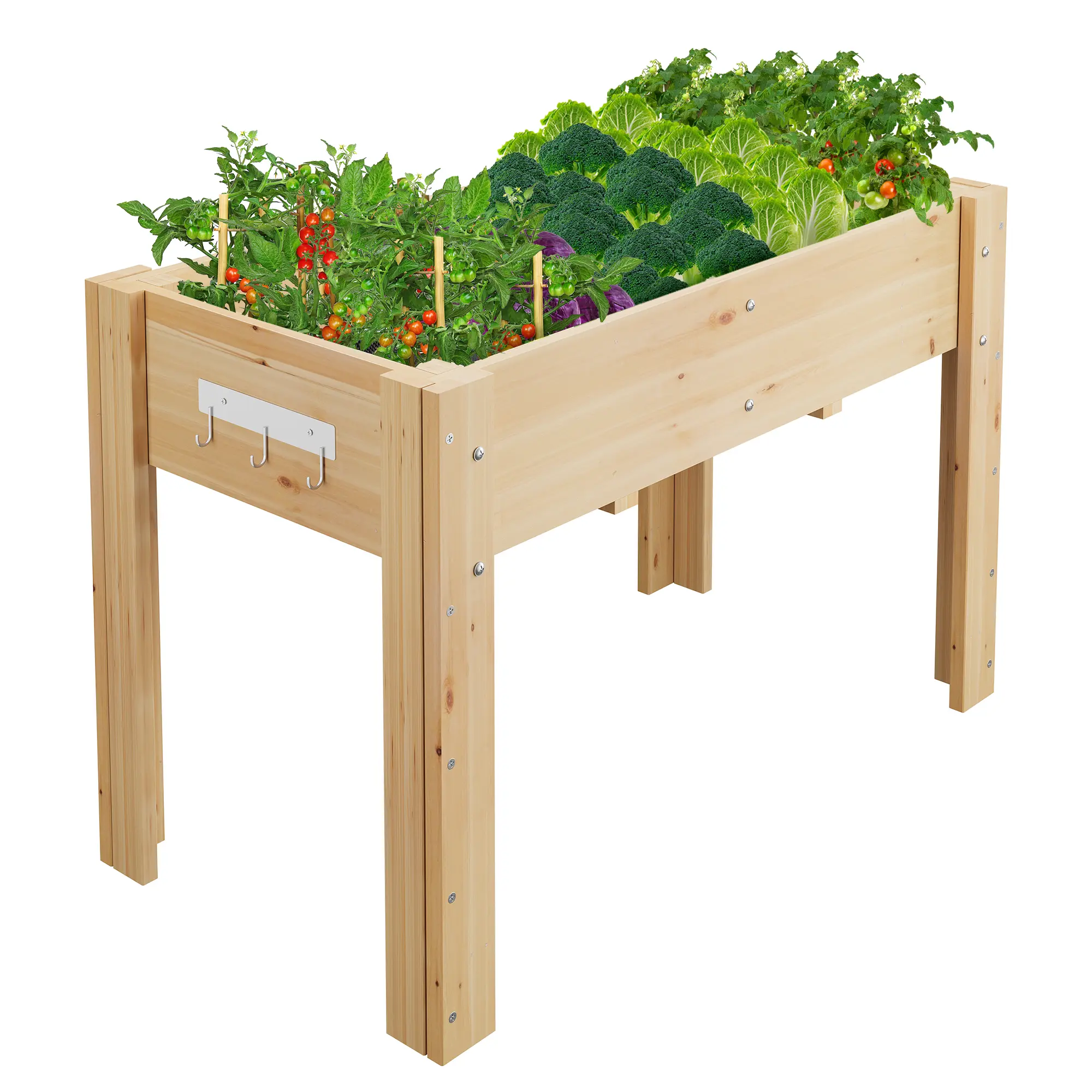Wood Planter Box, Wooden Raised Garden Bed with Legs & Hooks, 46.06 x 23.1 x 30", Oak