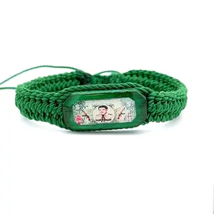 Jesus Malverde Green Thick Handmade Bracelet
