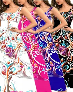 Women's all-over print dress, bohemian-style sleeveless dress, perfect for everyday wear, holidays, and vacations; summer bohemian-style women's clothing