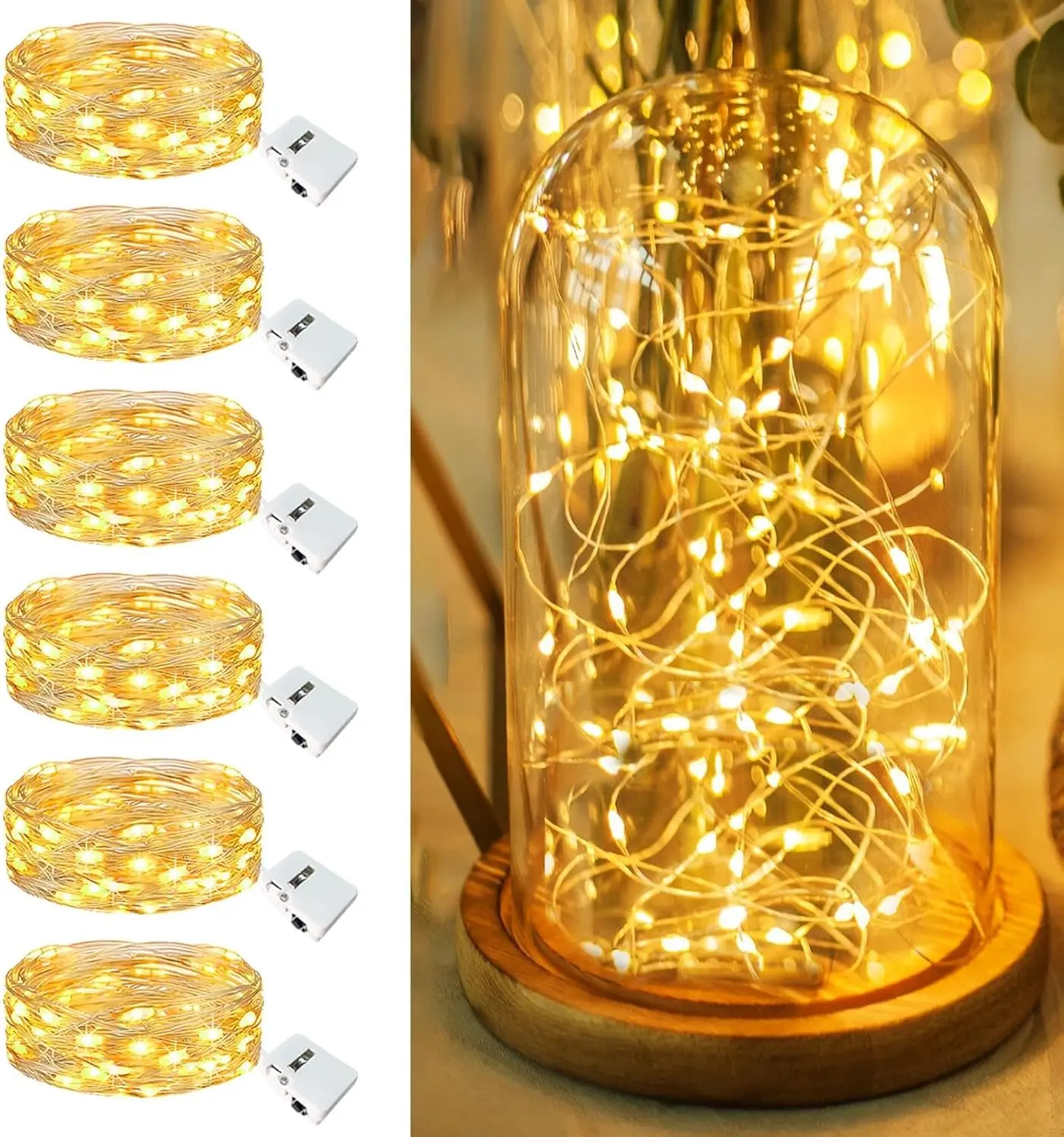 6 Pack Fairy Lights Battery Operated - 7ft 20 Led Twinkle Lights 3 Modes, Bulk Mini String Lights Waterproof for Mason Jars Vases DIY Party Wedding Table Centerpieces Decoration -Warm White