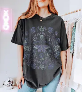 Comfort Colors Vintage Gothic Garden TShirt Dark Academia TShirt Floral Skull Creepy Cute Pastel Goth Graphic Tee Botanical Butterfly Top