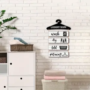 Laundry Room Wooden Sign, 1 Set Wash Dry Fold Repeat Letter Pattern Wall Decor, Wall Art Decor for Laundry Room Door Bathroom Home