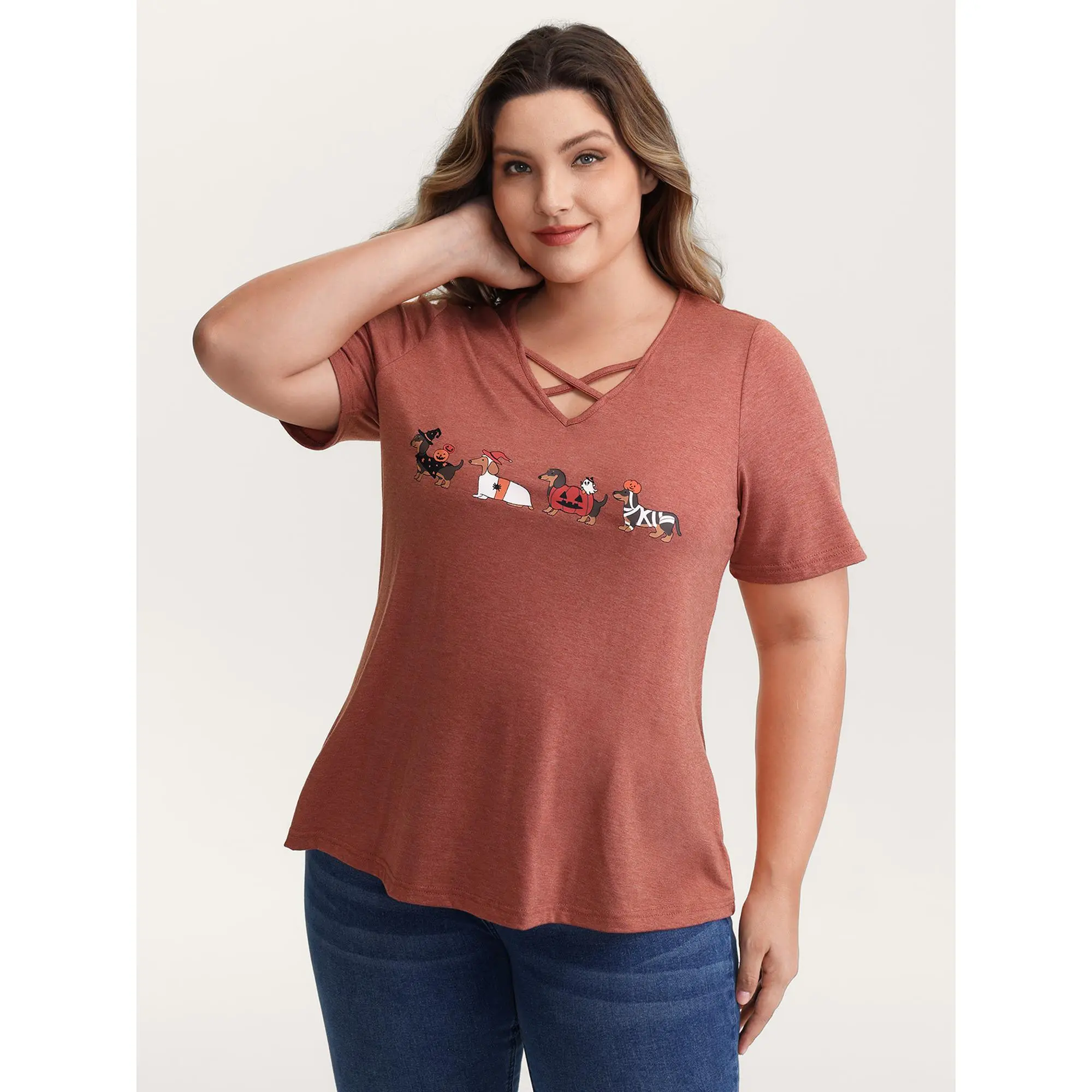 BloomChic Women's Plus Size Leopard Print T-Shirt, Casual V-Neck Short Sleeve Top with Crossover Cut-Out, Regular Fit Spandex Blend,Summerfinds