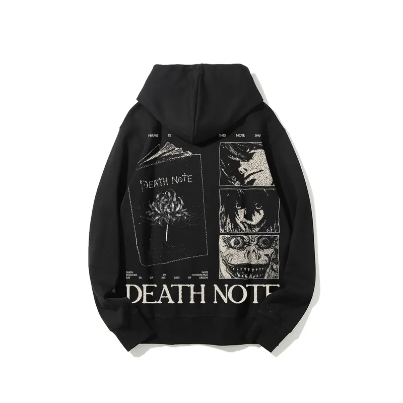 Men's Death Note Anime Hoodie - L/Kira/Ryuk Printed, Cotton, Long Sleeve Pullover, Breathable Eco-Friendly Micro-Elastic, Casual Streetwear, Couple Gift for Anime Enthusiasts, Deathnote