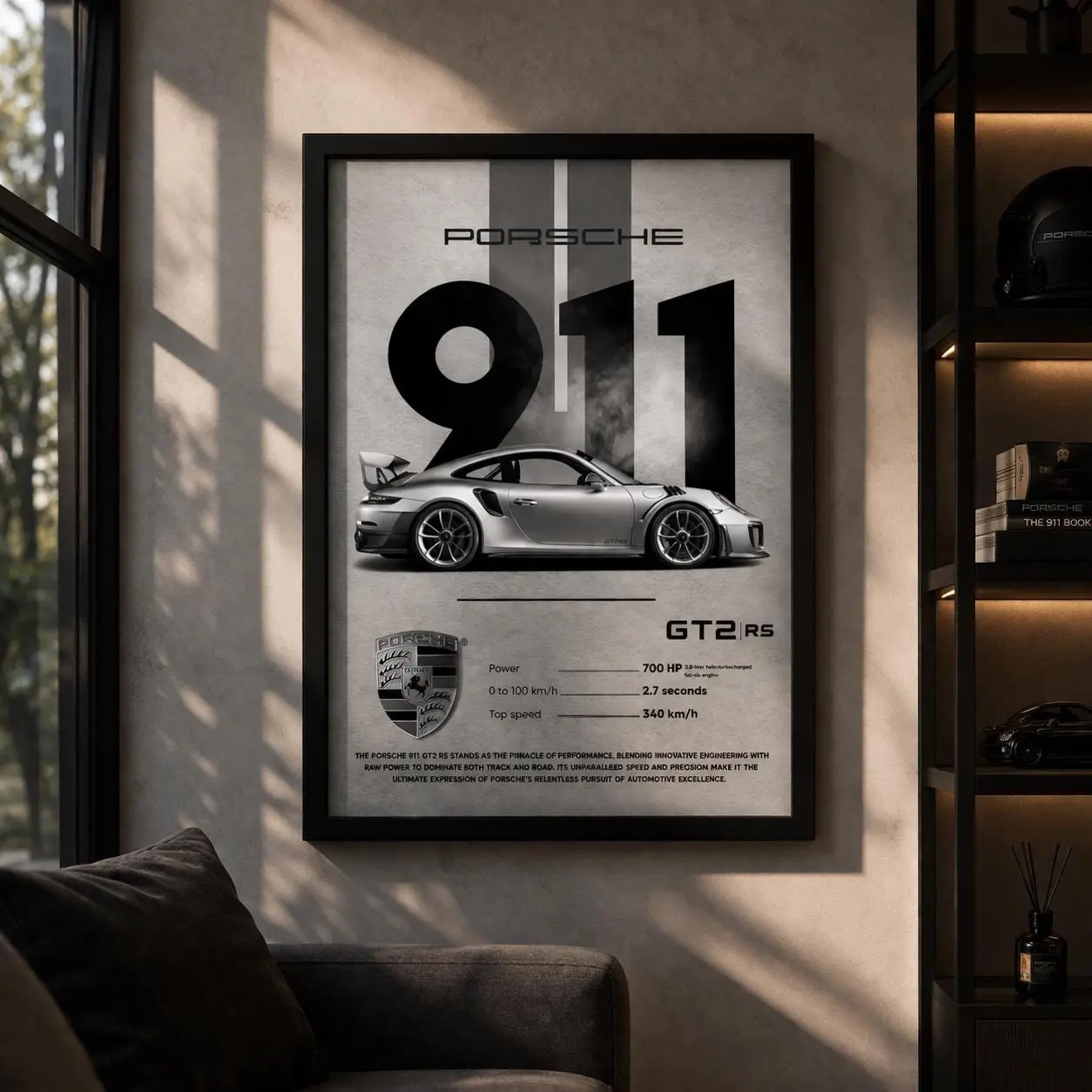 Porsche 911 GT2 RS Wall Art Frame | Sports Car Poster | Luxury Car Decor, Product without frame
