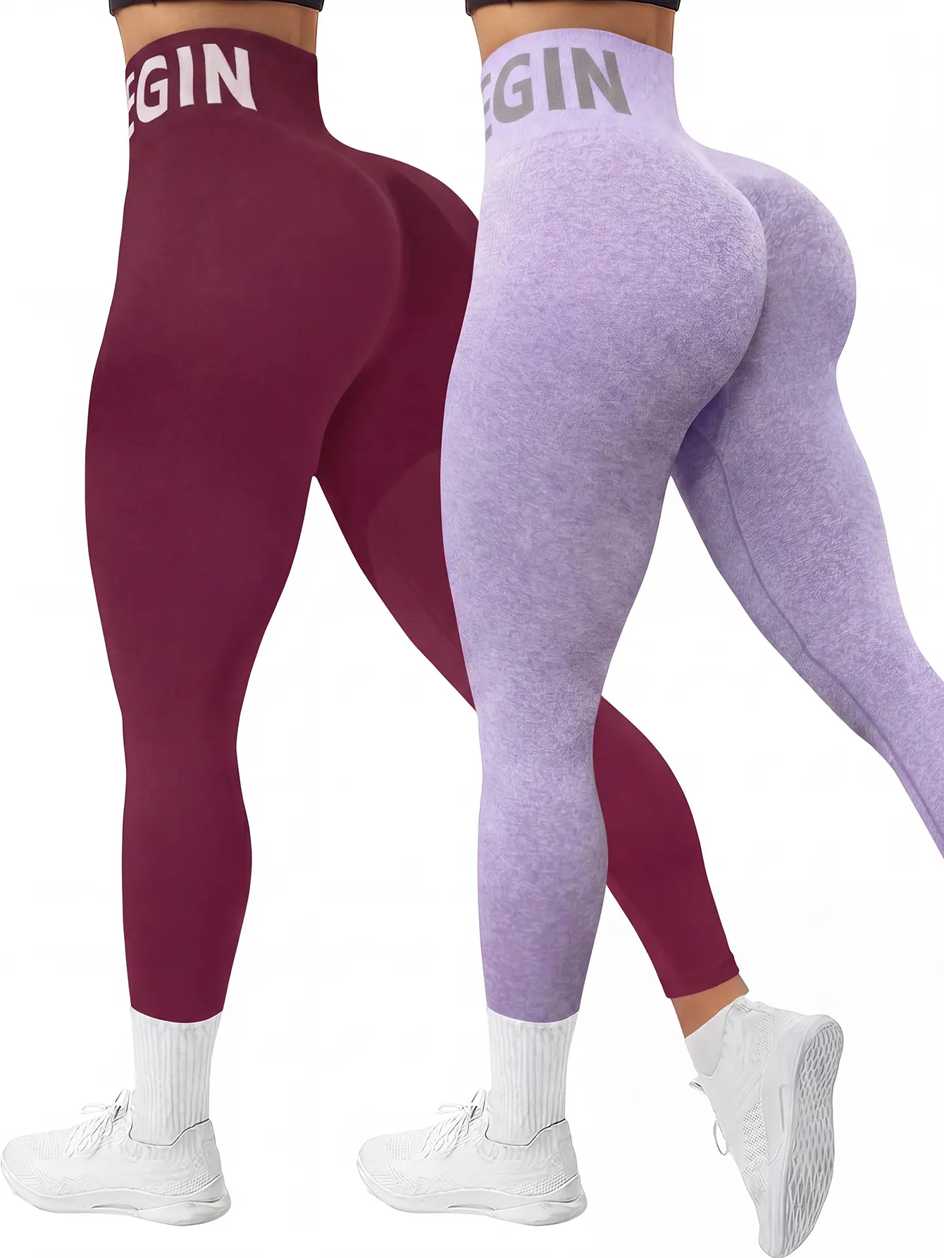 Women's 2-Piece Seamless Knitting Set - QGU High-Waist Knit Hip-Lifting Leggings, Solid Color Sporty Chic Activewear for Gym, Yoga, Size M High Waisted Athletic Athletic Stretchable
