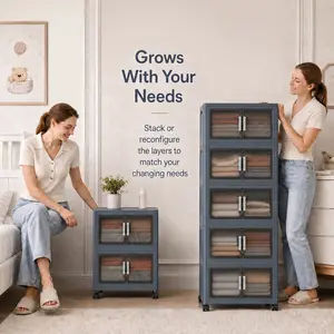 5 Tier Folding Storage Containers with Wheels Stackable Collapsible Plastic Bins Durable Organizer for Kitchen Pantry and Closet Maximizing Space Multilayer Racks