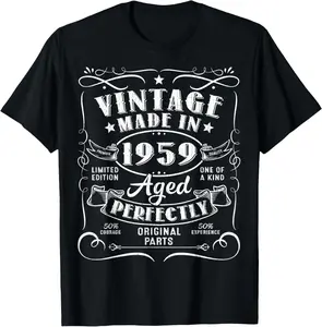 100% Cotton Vintage 65th Birthday Decorations Men Funny 1959 65 Birthday T-Shirt
