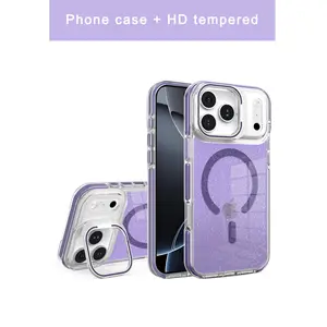 LensGuard Compatible with iPhone 17 Pro Max Camera Kickstand Protection Glitter Magnetic Case,  [with Screen Protector] Anti-Scratch, Protector Full,Support for MagSafe, Magnetic Case TPU Camera Protection Back Cover