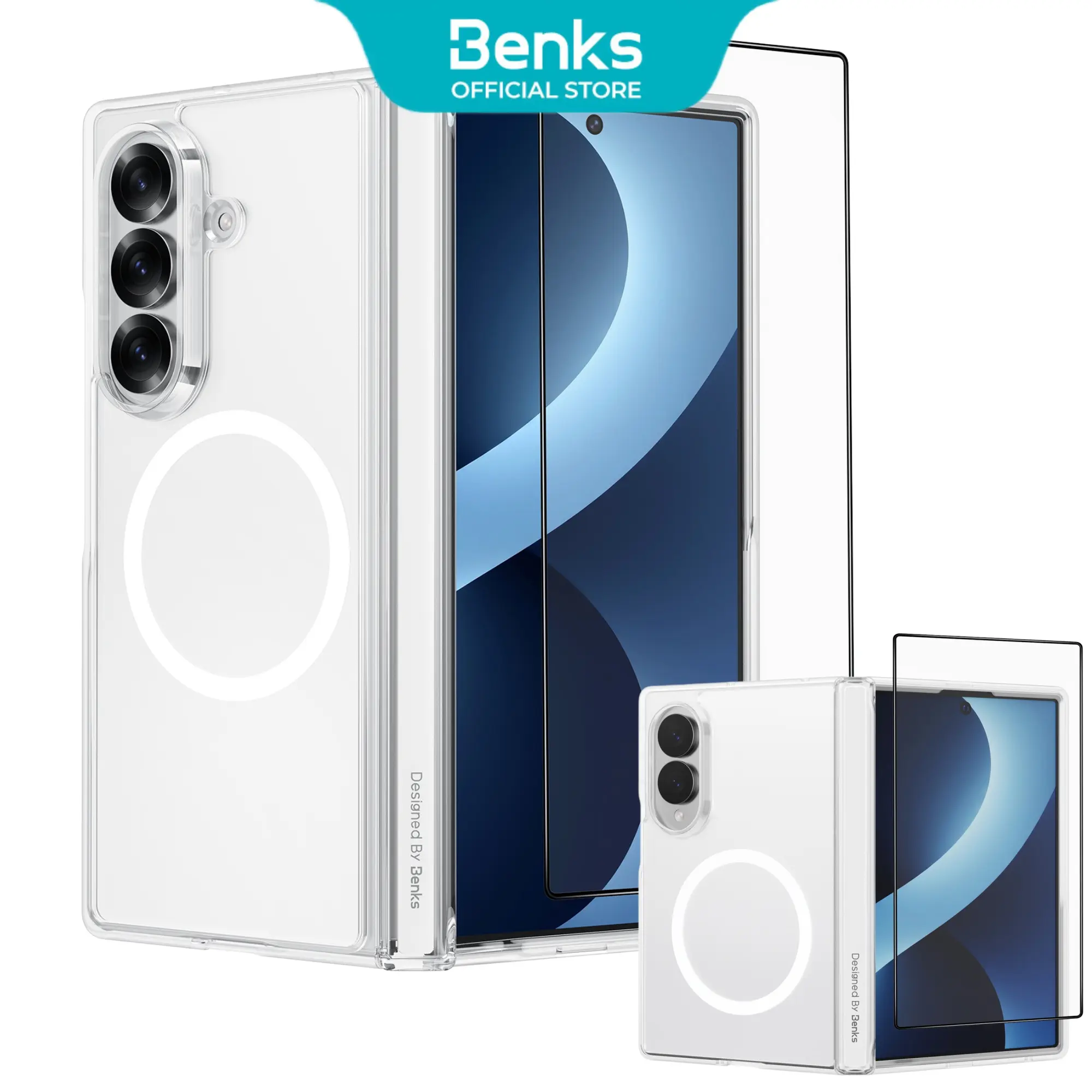 Benks Crystal Grand Combo case for Samsung Galaxy Z Fold 8 Ultra/Fold 8, transparent 3-in-1 full protective set with front frame and HD screen protector, magnetic hinge protection, compatible with MagSafe, anti-yellowing