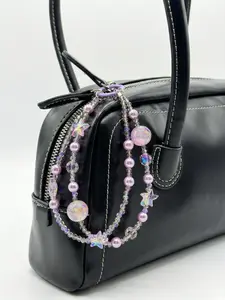 Layered Beaded Bag Charm Set The Lavender Haze Combo 2-Pack Aesthetic Butterfly & Faux Pearl Keychain with Detachable Phone Strap Iridescent Multi-Strand Handbag Accessory for Fashion Enthusiasts Handmade Gift Idea purse charms
