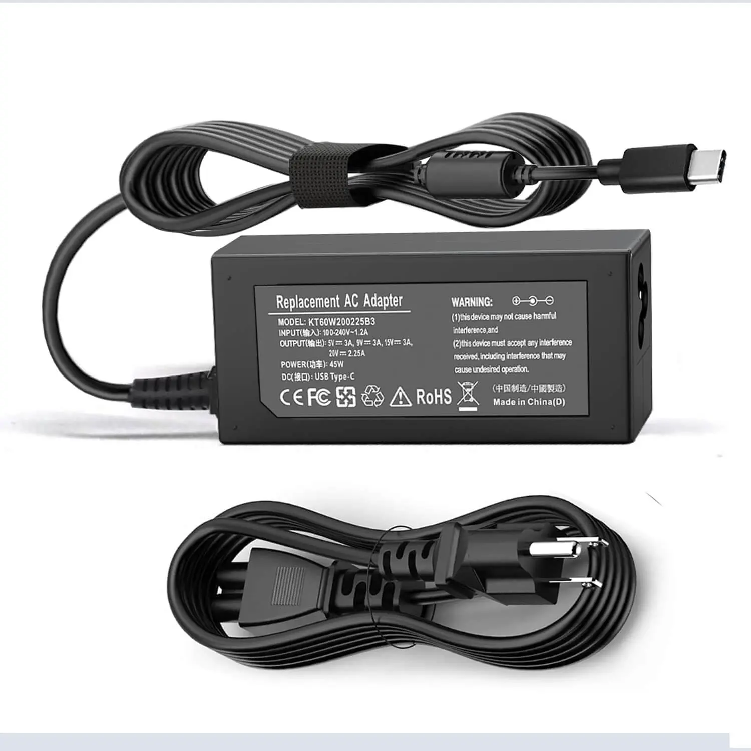 45W USB-C Laptop Charger for Acer Chromebook - 45W Power AC Adapter with USB-C PD Fast Charging, Portable Travel Charger, Compatible with Acer CB311 CB315 CP311 CP315 and Many Chromebooks, Includes Power Cable