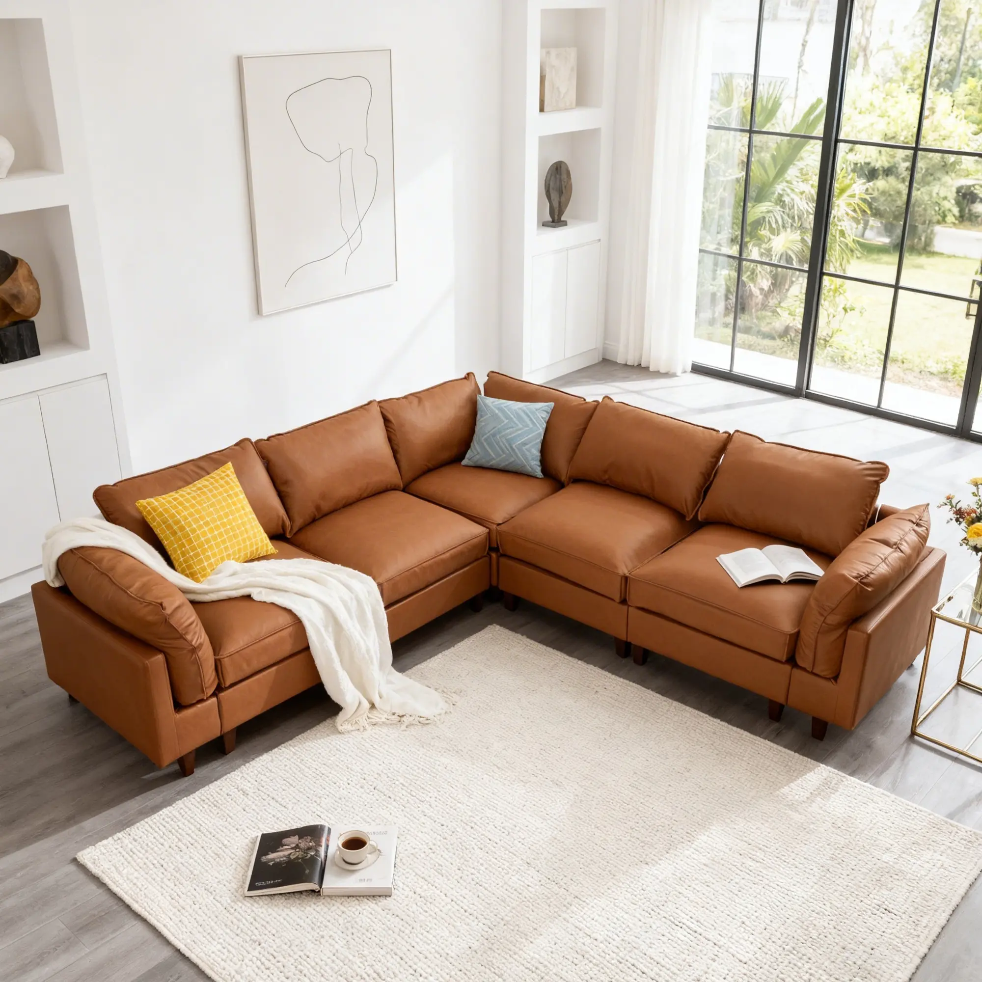 Modular Sectional Sofa, Reconfigurable L-Shaped Faux Leather Couch with Wood Legs, Available in Multiple Colors couches for living rooms