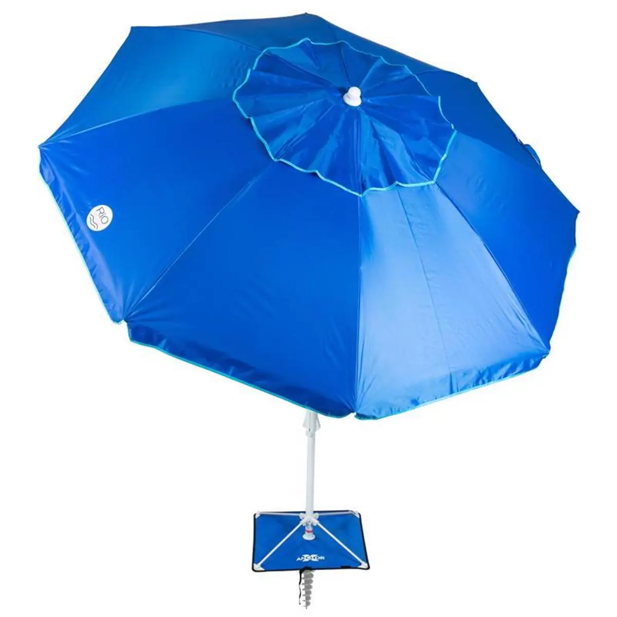 212 MAIN Tiltable Beach Umbrella - Large 86x84 in. Blue Adjustable Sunshade Canopy, Collapsible Telescoping Outdoor Shade Cover with Steel Pole, Lightweight Sun Protection Design