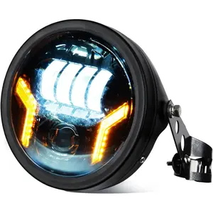 7" LED Motorcycle Headlight with Housing, Hi/Low Beam, White DRL, Amber Turn Signal For CB400