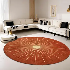 Round Floor Mat, Sun Ray Pattern Non-slip Floor Carpet, Decorative Area Rug for Home Living Room Bedroom Coffee Shop, Home Decor Rugs