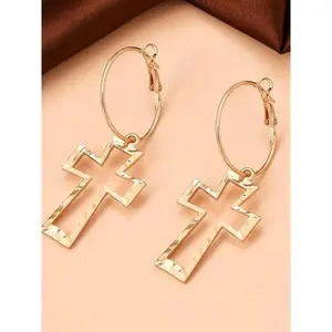 Trendy Cross Design Dangle Earrings, 1 Pair Vintage Stylish Drop Earrings, Chic Elegant Jewelry Gift for Girlfriend