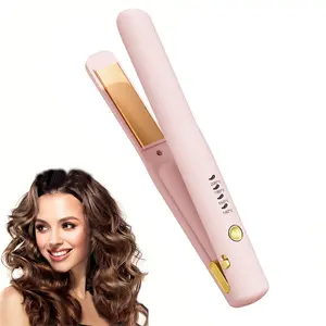Cordless straightener, portable mini straightener, quick heating for travel in 20 seconds, 2600mAh USB-C rechargeable, dual voltage straightener and curling iron 2-in-1 suitable for women
