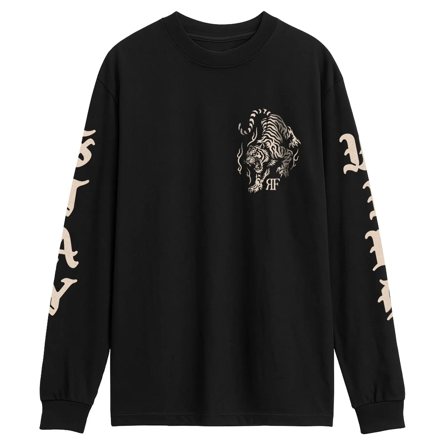 RokFit 'The Way Of The Wild' Long Sleeve Tee - Black, heavyweight 100% Cotton Graphic Tee with Discharge Print & Relaxed Fit