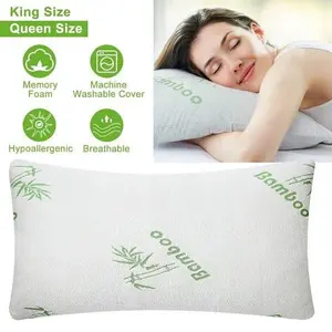 Bamboo Memory Foam Pillow King Size & Queen Size Hypoallergenic Breathable Machine Washable Cover for Comfortable Sleep