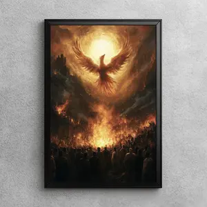 Phoenix Rebirth Amidst Flames | Halloween Phoenix Wall Art, Masculine Wall Art, Fire Artwork, Unframed