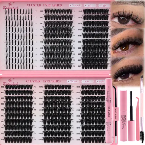 DIY Eyelash Extensions Kit - Lifting D-Curl 10-20MM 40D-120D Cruelty-Free Spiky Cluster Lashes, All-In-1 Home Salon Set with Adhesives, Bond, Seal, Remover, Tweezers for Dramatic Anime Doll Eye Effect, Beginner-Friendly False Eyelashes & Adhesives, Cluste