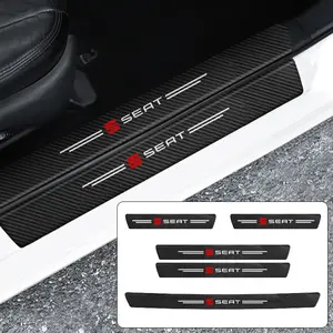 1/4/5/8/9Pcs Carbon Fiber Leather Car Door Threshold Sill Protector Stickers Trunk Bumper Anti-Scratch Protection Decals For SEAT Leon Mk3 Mk2 5f FR Ibiza 6f 6l Cupra Ateca Altea Exeo Toledo Alhambra Accessories