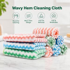 10 Counts Microfiber Cleaning Cloth, Kitchen Towels Absorbent Streak Free Cleaning Towels for Dish Drying Washing, 9.84" x 9.84" Striped Washable and Reusable Towels