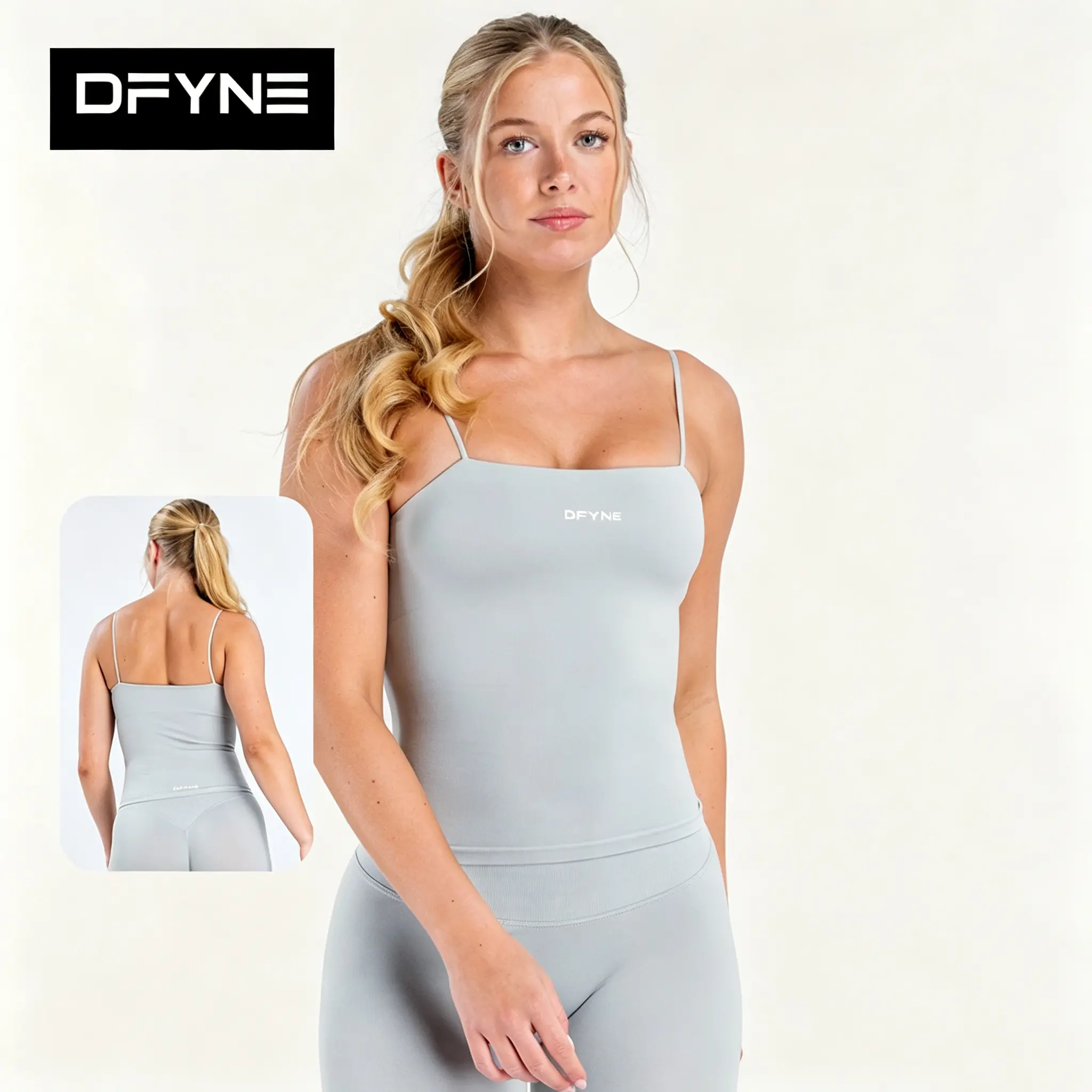 DFYNE Women Seamless Thin Strap Open Back Sports Tank Top, High Stretch Removable Padded Workout Bra, Buttery Soft Breathable Athletic Cami for Gym Yoga Running Outdoor Training
