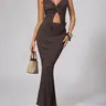 Women's Lightweight 2-Piece Vacation Set, Twist Front Halter Crop Top & Bodycon Maxi Skirt with Side Split, European Summer Resort & Night Out Going Out Clothes, 2 Piece Sets