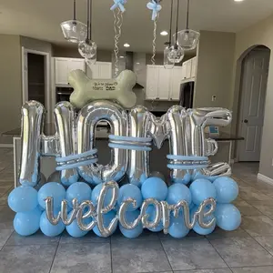 WELCOME Home Balloons Bouquet - Silver and Blue Balloon Arrangement for Home Decor and Celebrations