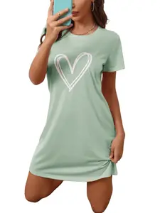 Heart Print Nightgown, Comfortable Women's Sleepwear, Cute and Stylish Robe, Helps You Have Sweet Dreams, All Seasons Wear