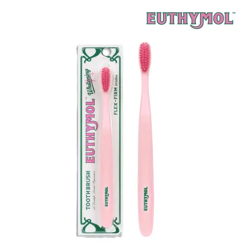 Euthymol Whitening Toothbrush (White/Pink) - Firm Bristles, Intense Cleaning Experience, Enhanced Plaque & Stain Removal
