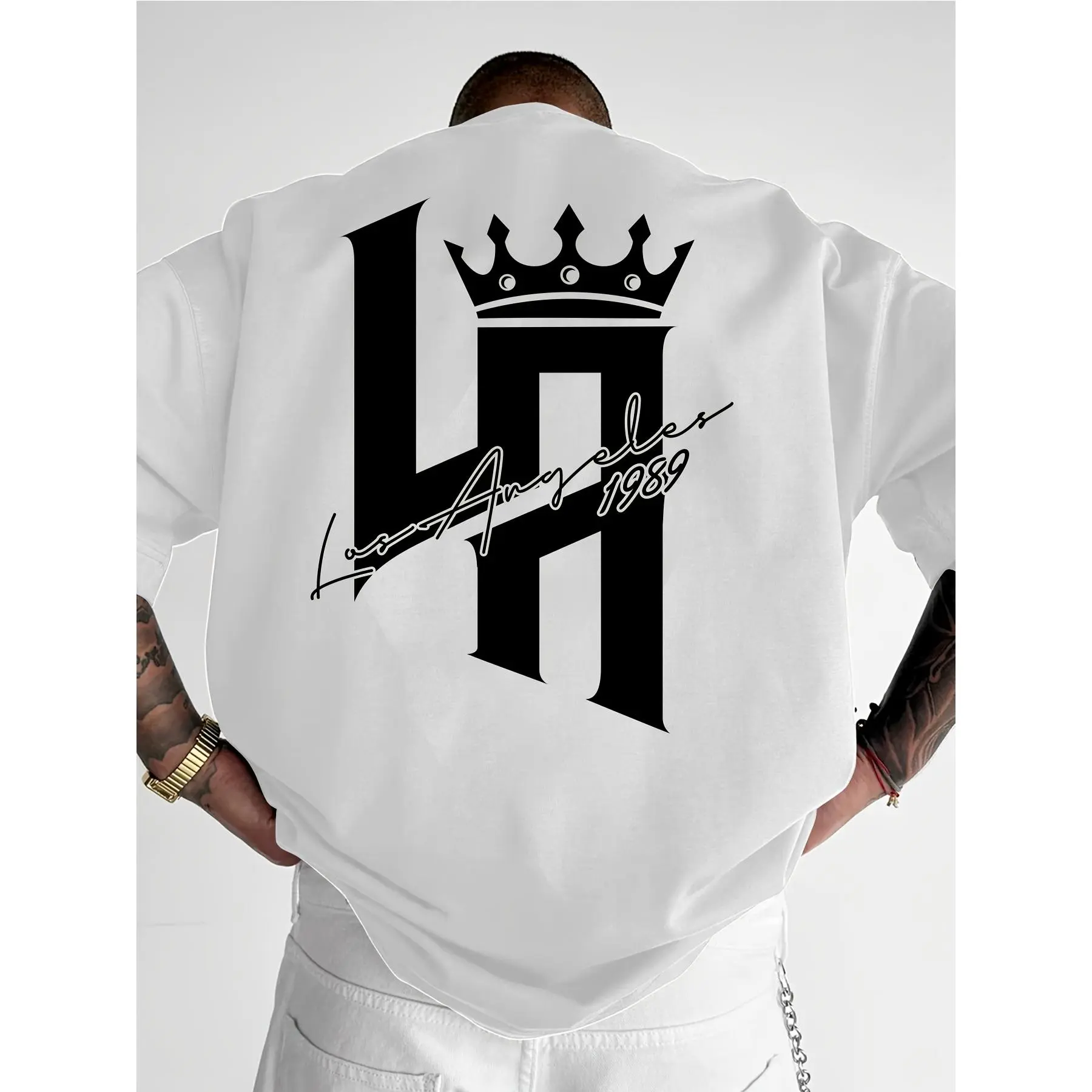"LA1989" Y2K Men'S Fashion Print Street Casual Short-Sleeve T-Shirt, a Comfortable Round-Neck Top for Spring And Summer