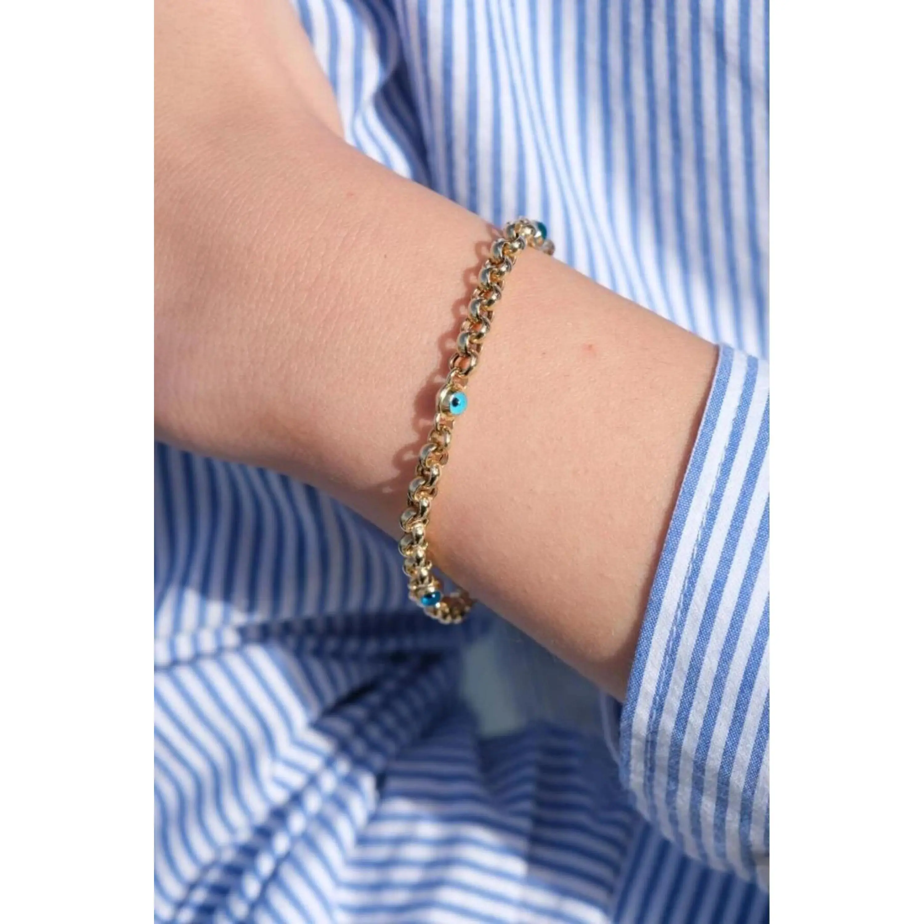 14K Gold 5mm Evil Eye Bracelet, Dainty Gold Bracelet