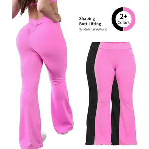 Shaping Butt Lifting High Waist Bootcut Leggings for Women V-back Design Scrunch Butt Flare Gym Yoga Activewear with Sandwich Waistband Fitness Training Pant