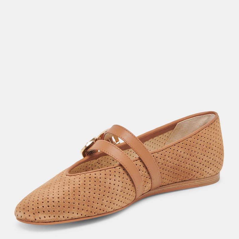 Dolce Vita BAYLEE WIDE BALLETS FLATS PECAN PERFORATED SUEDE