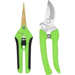Pruning Shears & Gardening Scissors Set - 7" Titanium Coated Sharp Garden Clippers, Stainless Steel Flower Shears for Plant - Garden Pruners, Florist Scissors with Non-Slip Grip