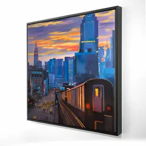 212 MAIN Artistic Vibrant New York City Subway Scene Framed Wall Art Print, 36x36 in., Urban Aesthetics Home Decor for Living Room, Office Space Artwork