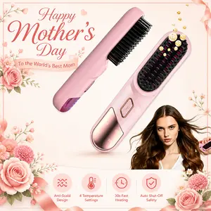 Go Brush Pro 2026 Cordless Straightening Tool, Portable Mini Travel Device with LCD Temperature Display, Fast Heating, Pink (Includes Curling Iron & Thinning Comb) flexi rods curls tiktokshopspringglowup