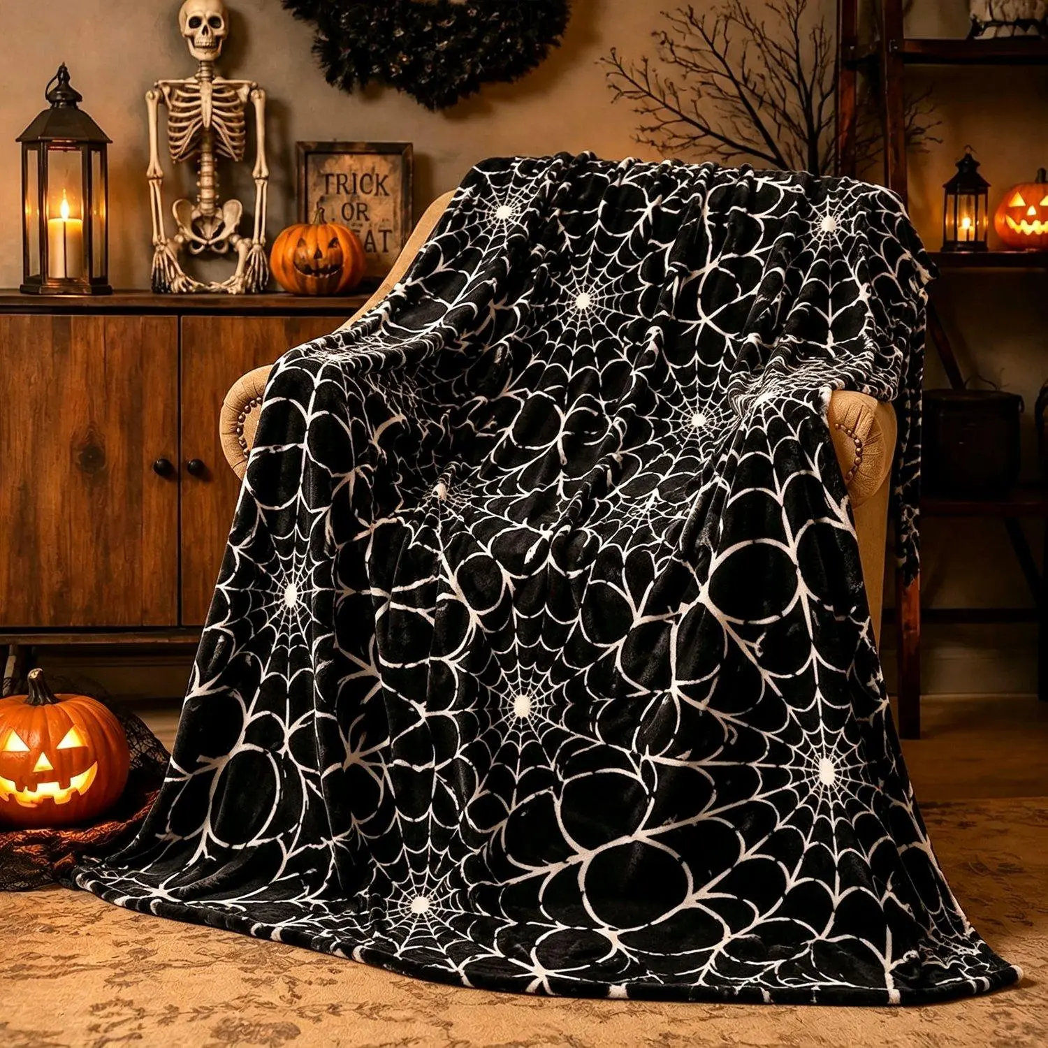Halloween Throw Blanket Cute Ghost Pumpkin Flannel Fleece Spooky Bat Eyeball Cozy Warm Throw Blanket for Couch Bed Chair Sofa Plush Soft Blanket