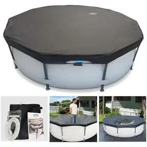 16 Ft Pool Cover, with Automatic Drain Round Pool Cover, One- Quick Installation and Removal Above Ground Pool Cover, Preventing Waterlogging, UV Protected Solar Swimming Pool Cover