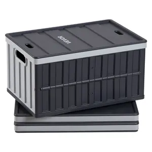 VEVOR Plastic Collapsible Storage Bins with Lids, 65L 3 Packs, Stackable Folding Storage Crates with Handles, Holds 84 lbs Per Bin, Heavy Duty Containers, Space-Saving Baskets, for Home Organizing