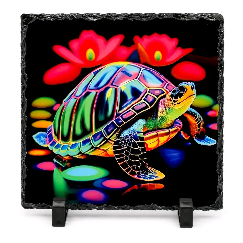 Sea Turtle Photo Slate - Decorative Engraved Slate Plaque for Home Decor, Beach Themed Gift