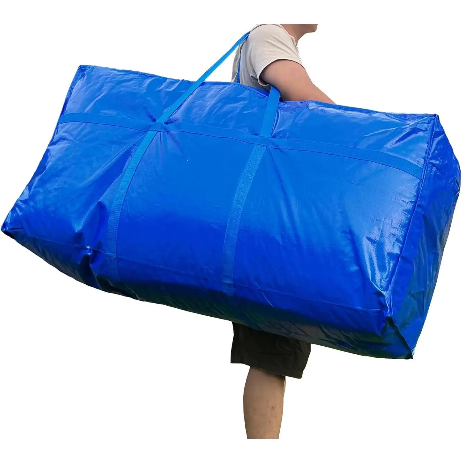 66 Gal Extra Large Foldable Clothes Bag Organiser - Heavy Duty Polypropylene Container, Zipper Lock, Strong Handles, Strap, Waterproof Dust/Moisture Block, Christmas Storage Transportation Bag for Moving