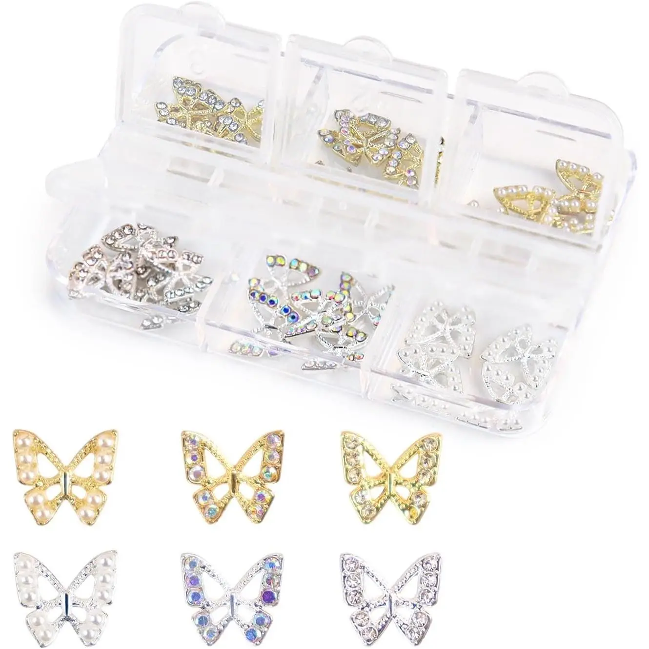 30 Pcs 3D Butterfly Nail Charms Silver and Gold Butterflies Charms for Acrylic Nails Nail Art Decoration Butterfly Gems Shiny Alloy Butterfly Nail Rhinestones Metal DIY Manicure Supplies for Women