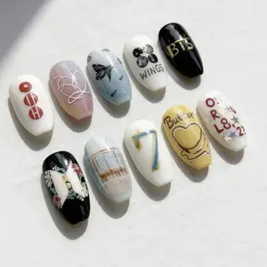 Kpop Inspired Hand Painted Press on Nails, Retro Color BTS Album Era Discography False Nail