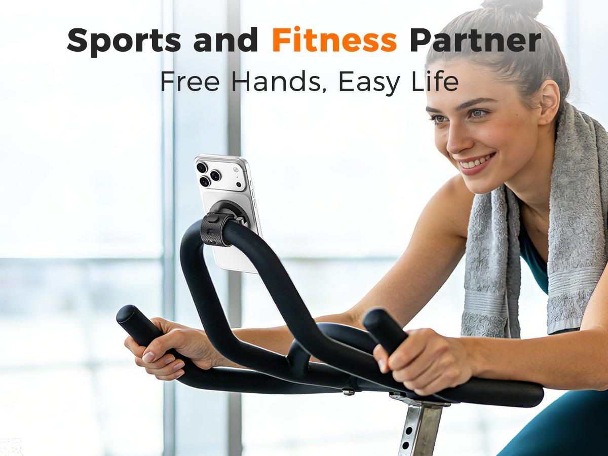 Stroller Magnetic  Phone Holder, , Magnetic Handlebar Mount, [Adjustable Silicone Strap], 17x N52 Strong Magnets, Fits Treadmills, Peloton, Shopping , Adjustable Strap, iPhone 12–17 & Android