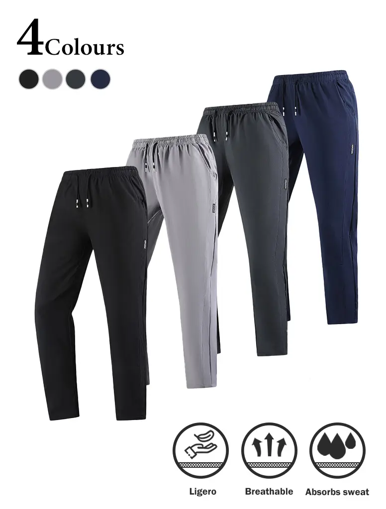 3-Pack Men’s Athletic Pants, Quick-Dry Lightweight Workout Track Pants, Moisture-Wicking