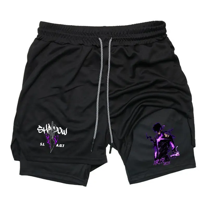 Solo Leveling Shadow Arise Anime Graphic Sweat Shorts for Men Drawstring Athletic Shorts Japanese Streetwear Summer Outfits Men Shorts Gifts for Him